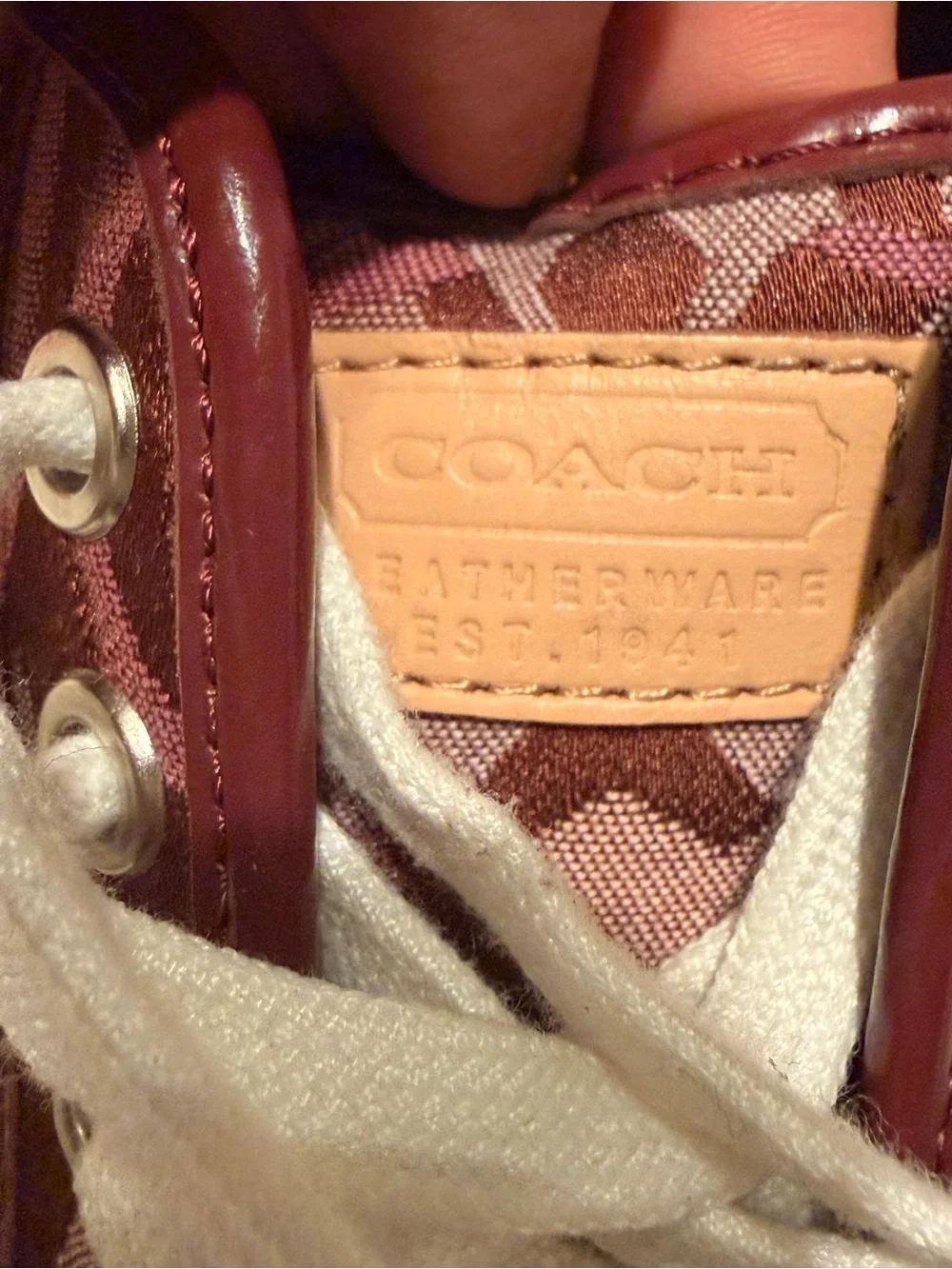 Coach Women's Burgundy Signature Canvas Sneakers with White Laces